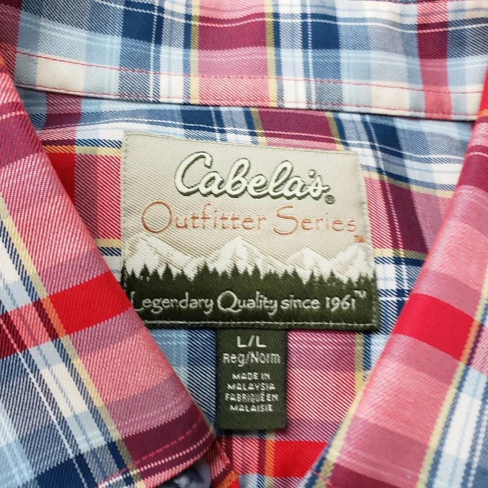 Cabela's men red plaid button up shirt Sz large - Picture 7 of 8